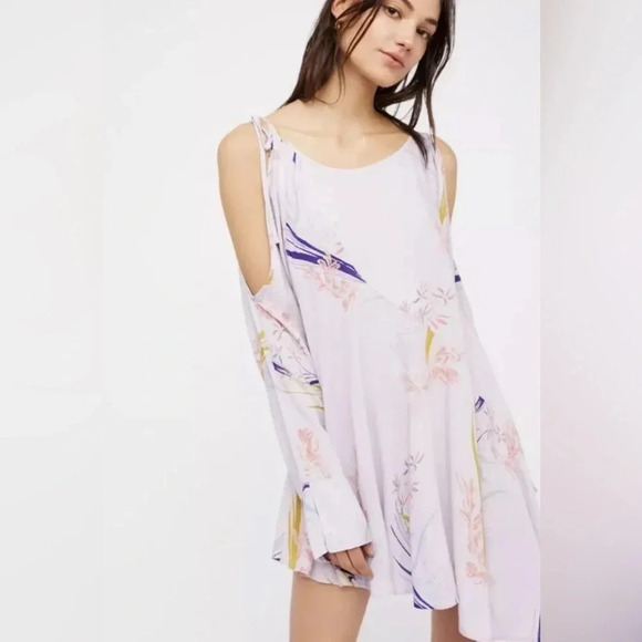 Free People Lilac Clear Skies Floral Cold Shoulder Tunic Mini Dress Size Small - Picture 7 of 7